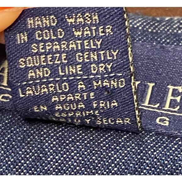 90s Vintage Jane Ashley Denim Jumper Dress Christmas Embroidered Snowman Teacher - Picture 7 of 10